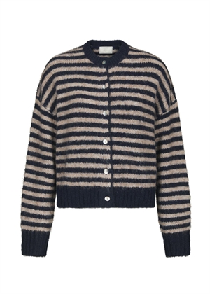 Isana stripe fluffy knit cardigan Navy Striped Neo Noir 